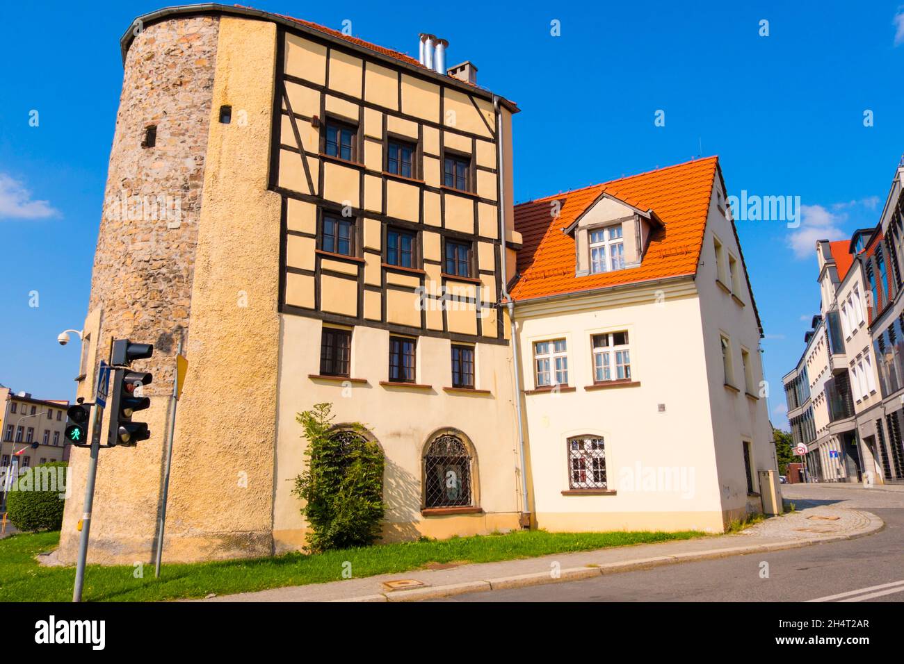 Baszta Grodzka, City Gate Bastion, with houses attached to it, Jelenia Gora, Poland Stock Photo