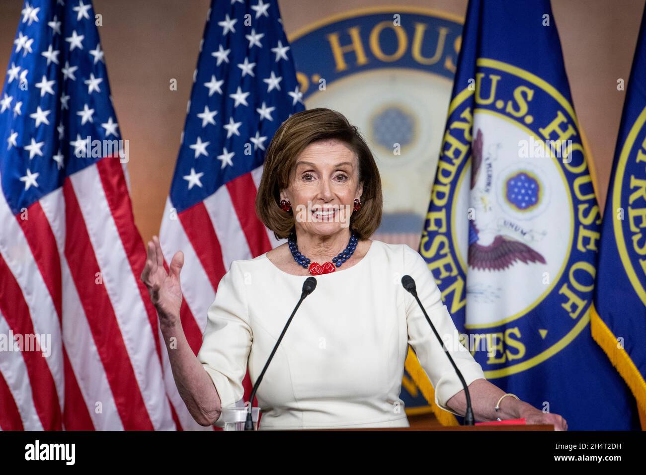 Speaker of the United States House of Representatives Nancy Pelosi (Democrat of California) holds her weekly news conference at the US Capitol in Washington, DC, Thursday, November 4, 2021. Credit: Rod Lamkey/CNP /MediaPunch Stock Photo