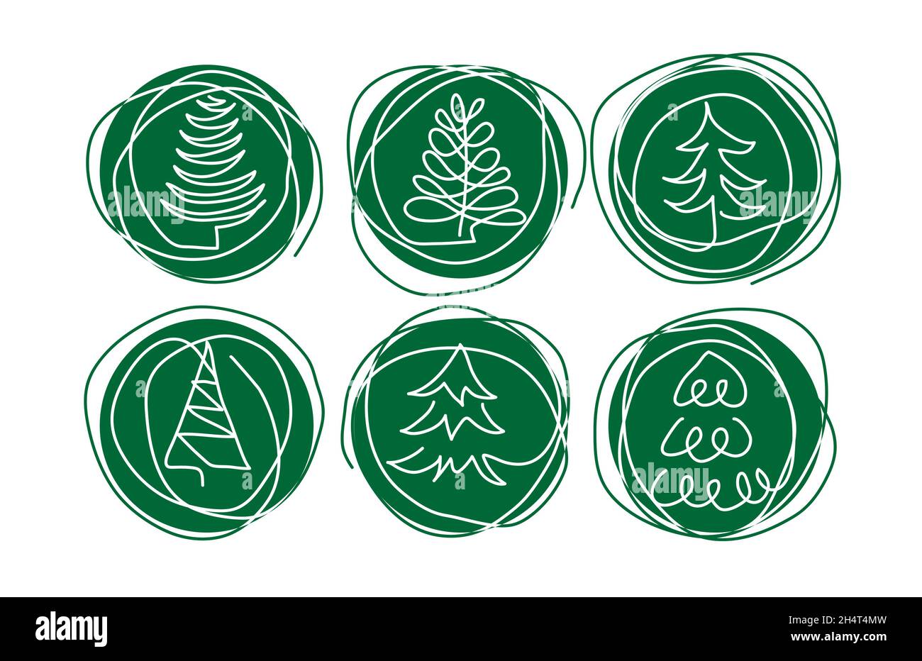 Christmas pine trees doodle border. One continuous line drawing. Simple vector green Christmas trees border Stock Vector