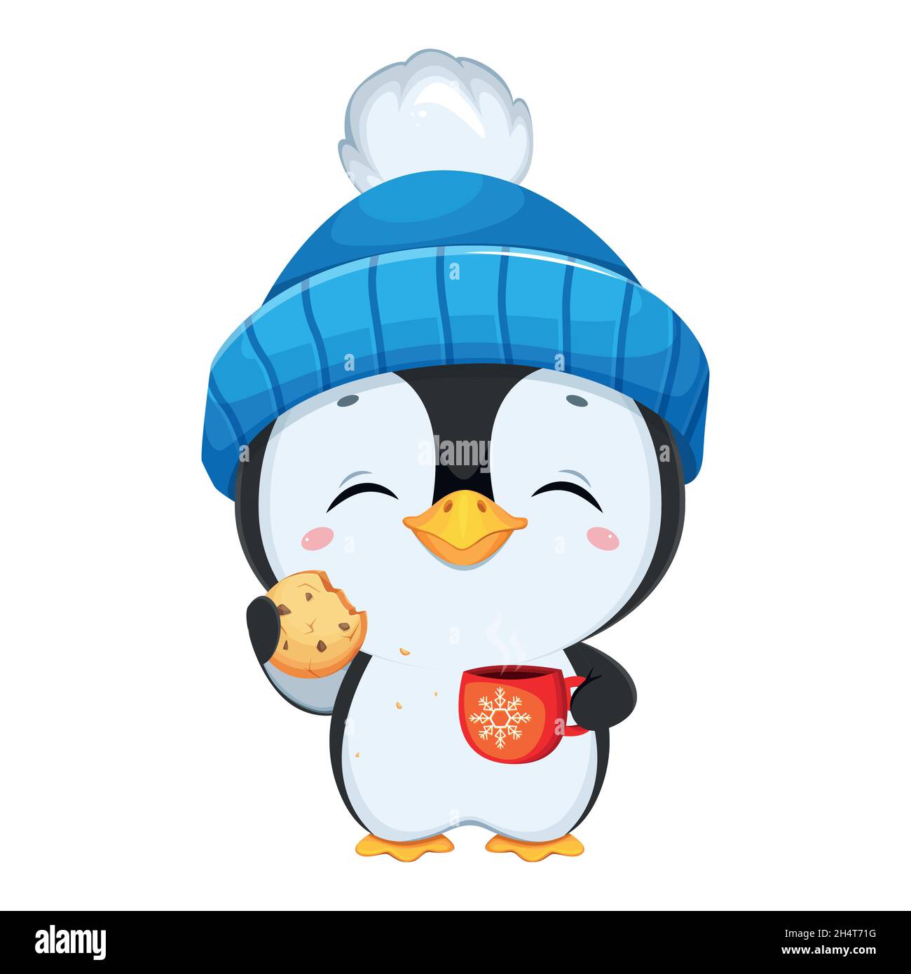 Cute little penguin cartoon character. Funny penguin in blue hat