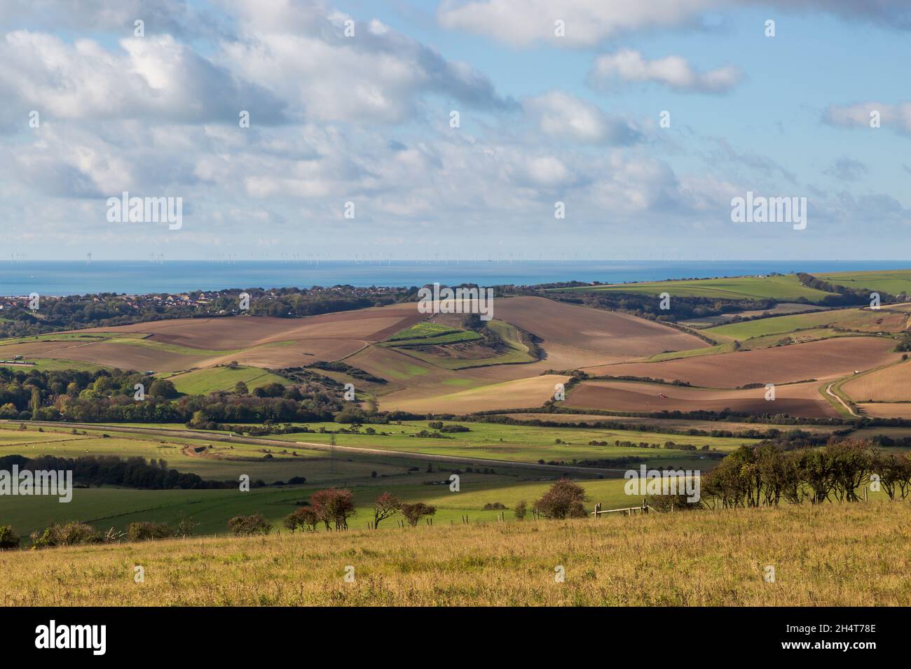 The View from The South Downs Way near Firle Beacon Stock Photo