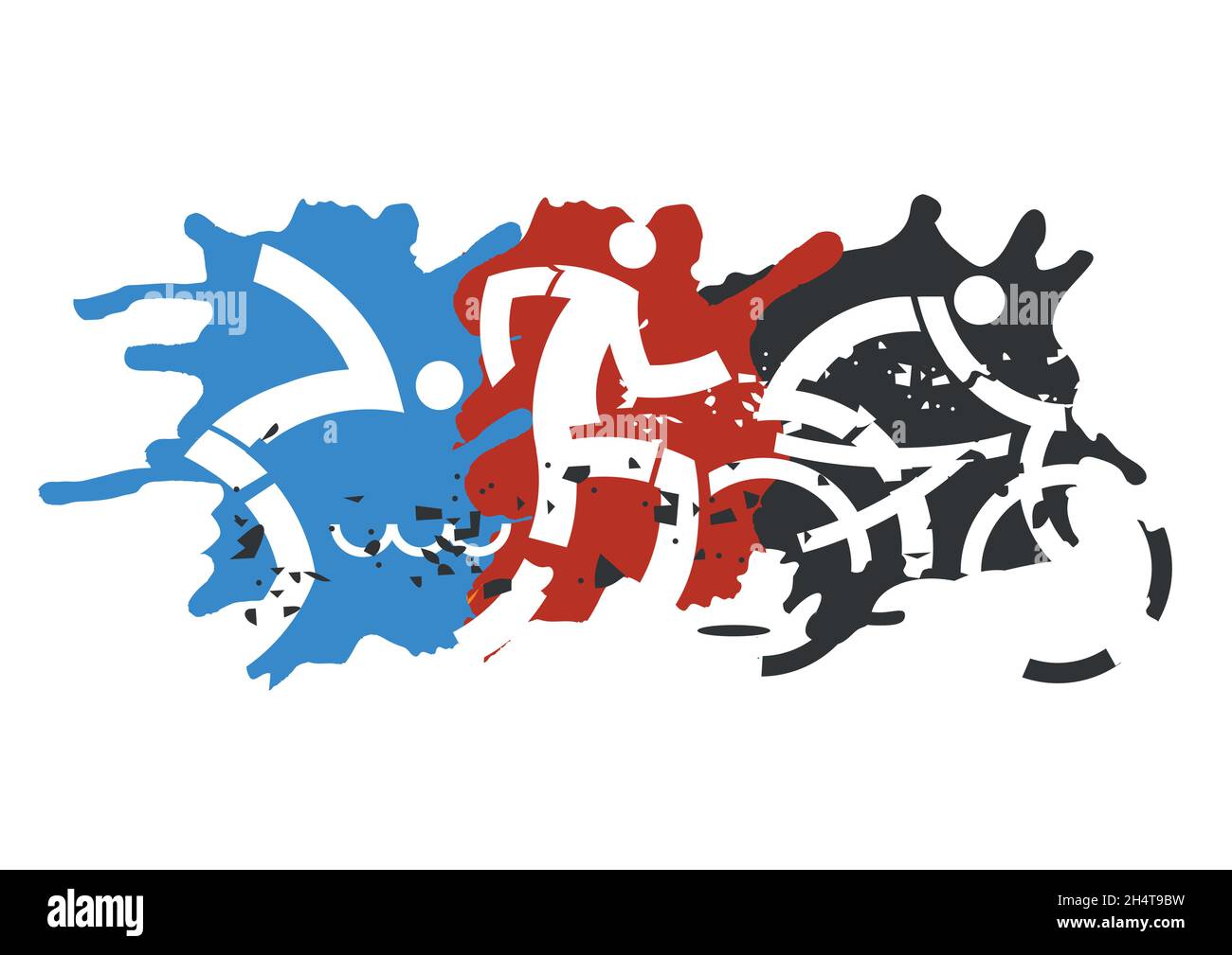 Three Triathlon Racers, icons. Expressive dynamic drawing Three ...