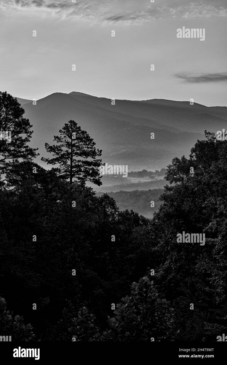Black & white view of a hazy morning in the Shenandoah Valley of ...