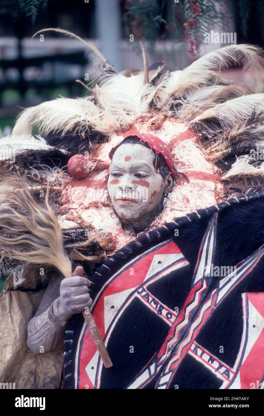 Kenya, Tribal People, Kikuyu Tribesman Wearing Head Dress And White Body  Paint. - SuperStock