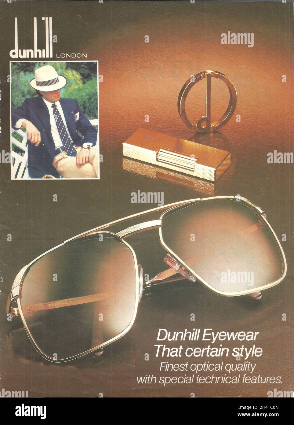 Dunhill eyeware glasses sunglasses vintage advertisement advert ad 1980s 1970s Stock Photo