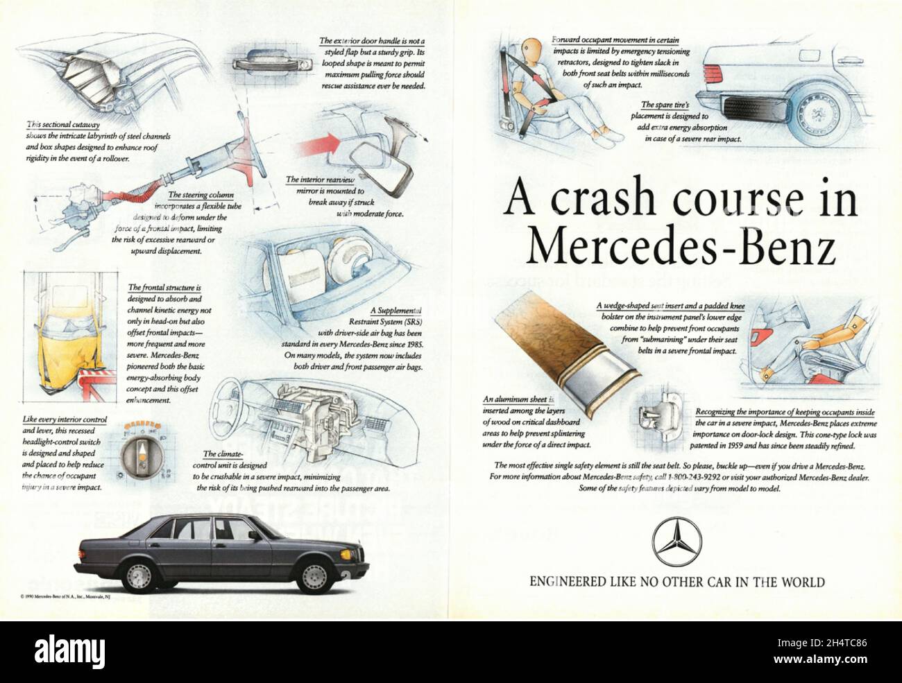 Mercedes Benz poster A crash course in Mercedes Benz 1980s paper advertisements advert Stock Photo