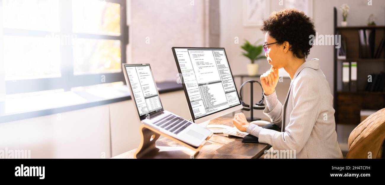 African American Woman Programmer. Girl Coding On Computer Stock Photo ...