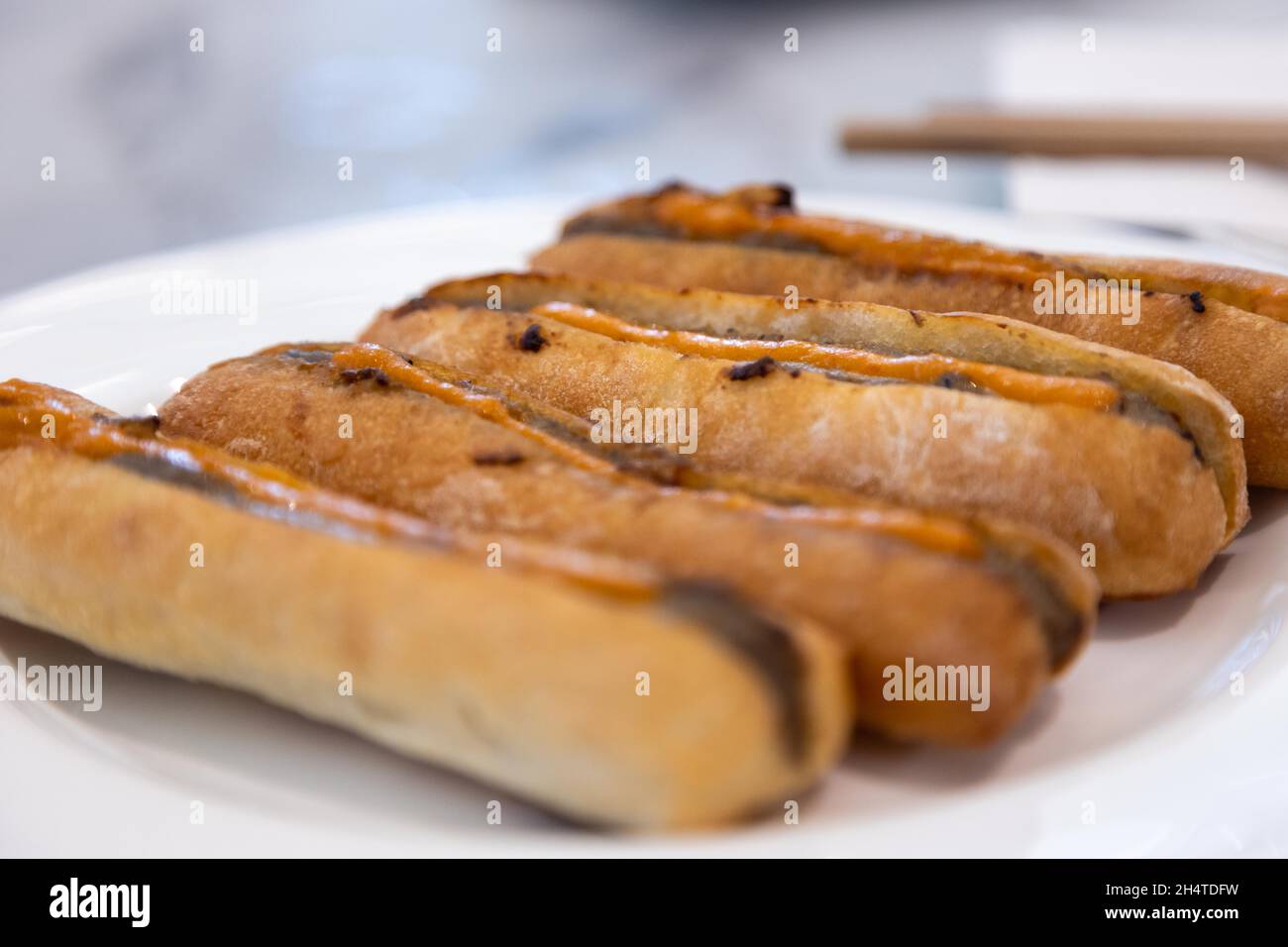 Delicious mini baguette, pate, vietnamese banh mi Stock Photo