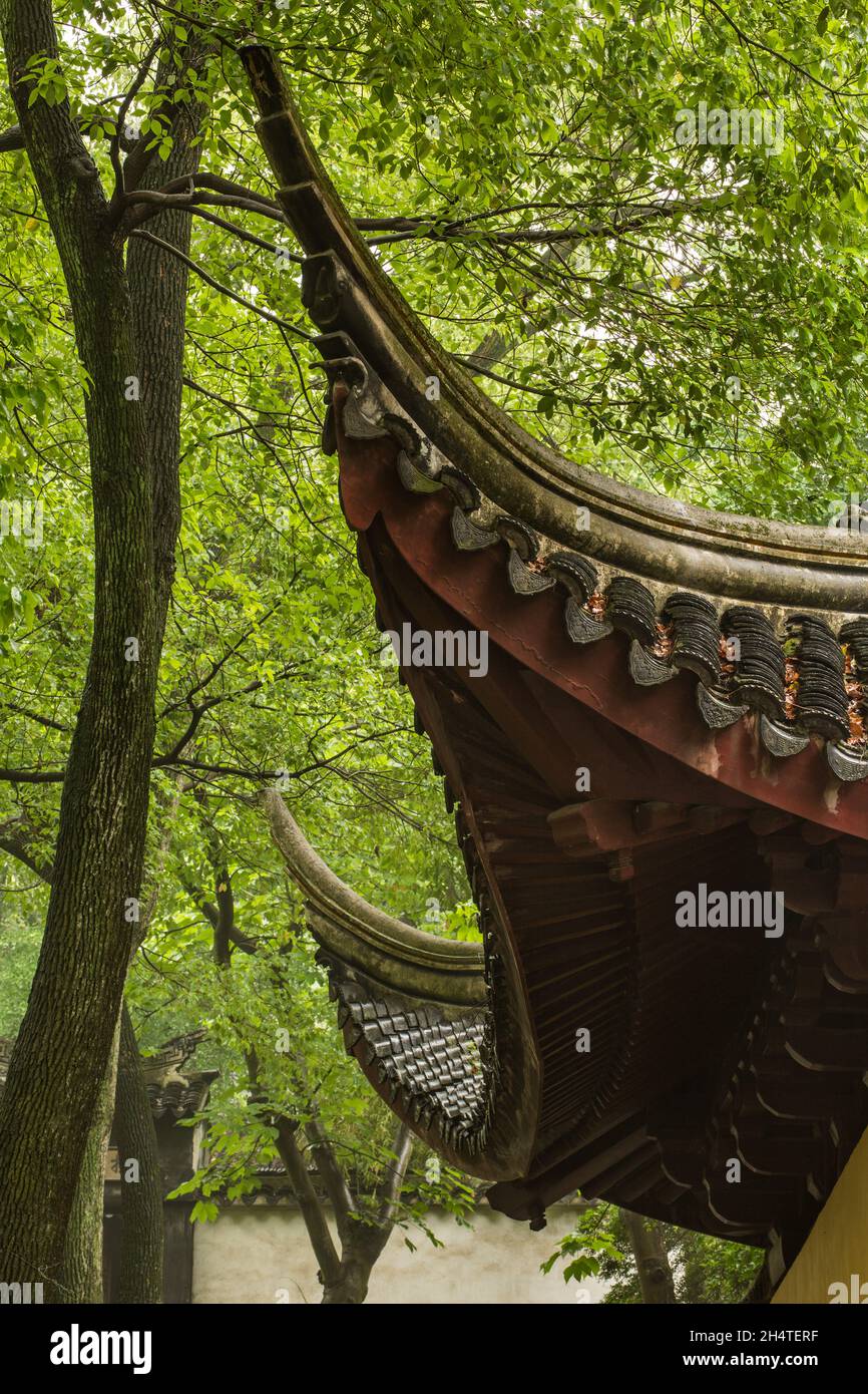 Architectural detail of a pavilion on Tiger Hill in Suzhou, China. Stock Photo