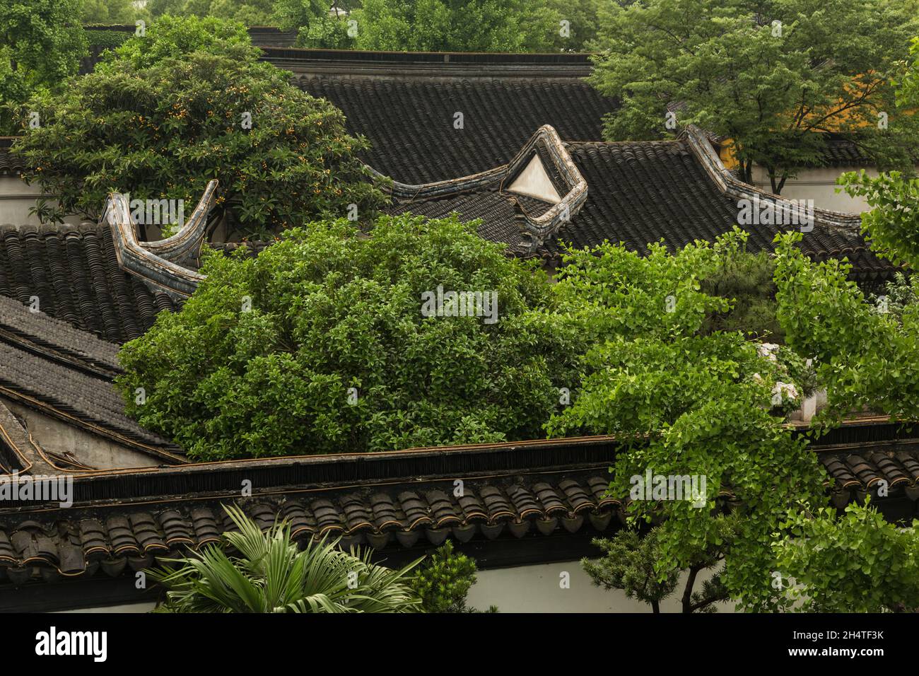 Architectural detail of the traditional clay tile roofs in the Pan Gate Scenic Area in Suzhou, China. Stock Photo
