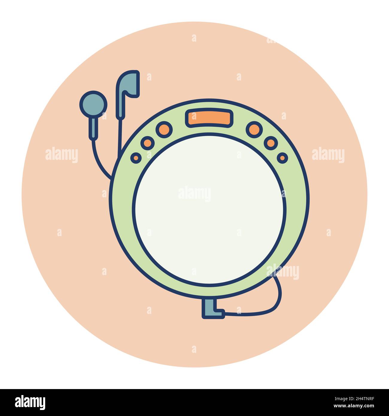 Portable CD player with earphone color vector icon. Music sign. Graph ...