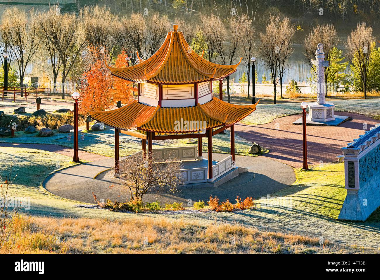 Pagoda, Chinese Garden, Louise McKinney Riverfront Park, Edmonton, Alberta, Canada Stock Photo