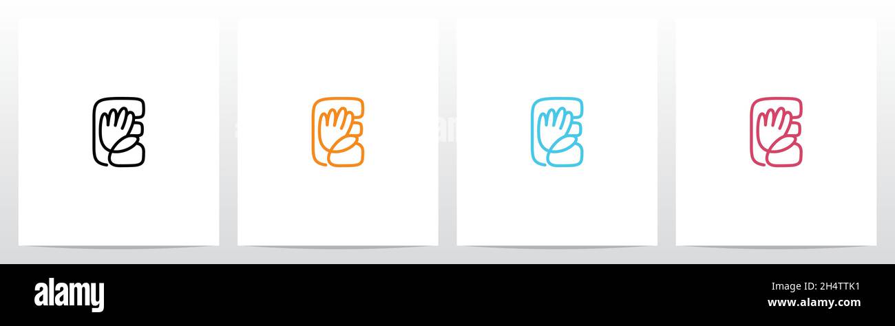 High Five Outline On Letter Logo Design E Stock Vector