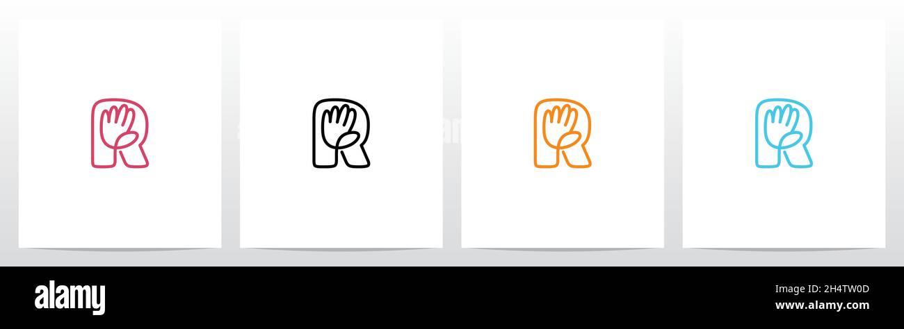 High Five Outline On Letter Logo Design R Stock Vector