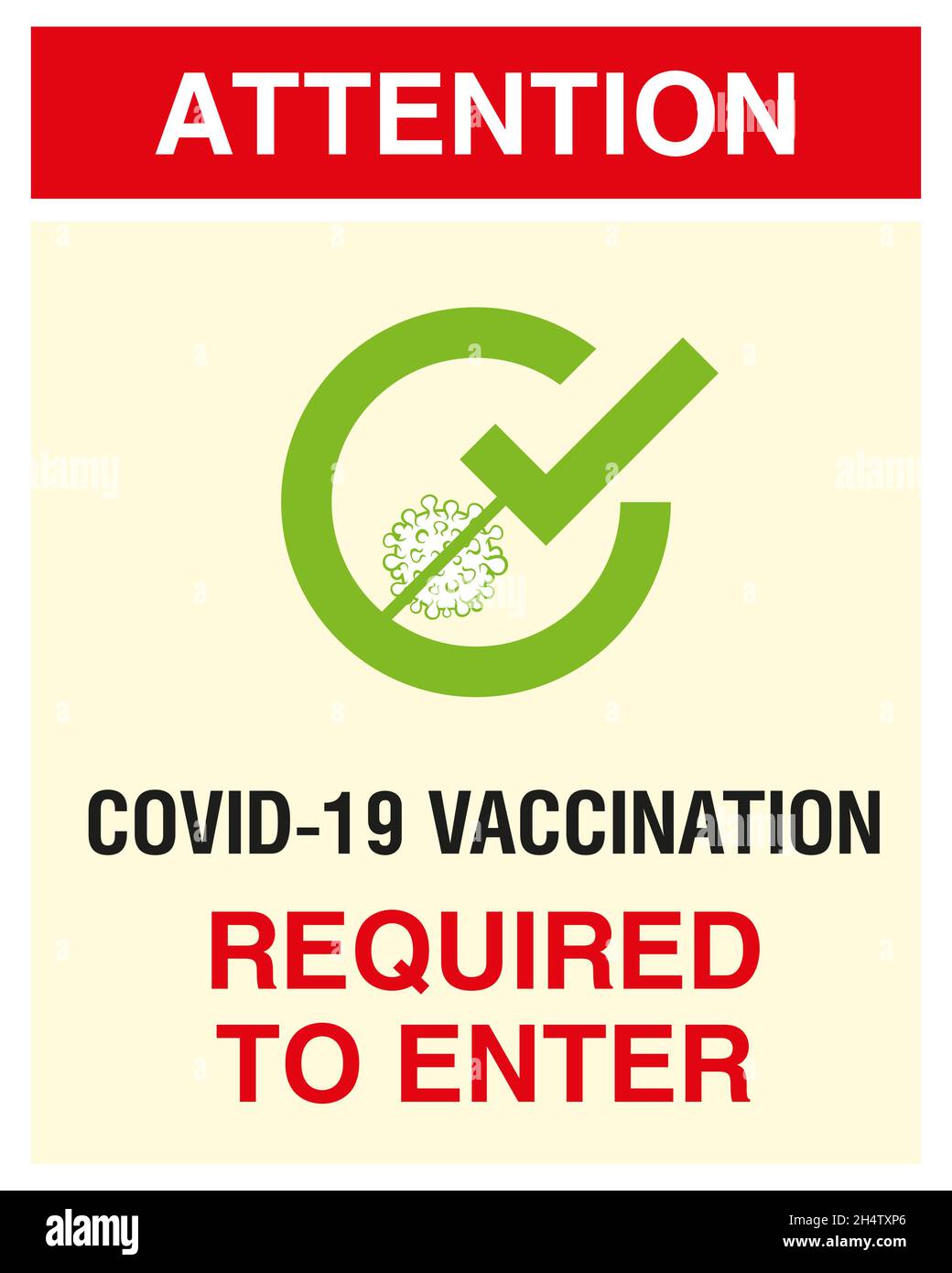 Vaccination required to Enter. Vaccination Required Warning Safety Sign Covid-19 Red and White Stock Vector