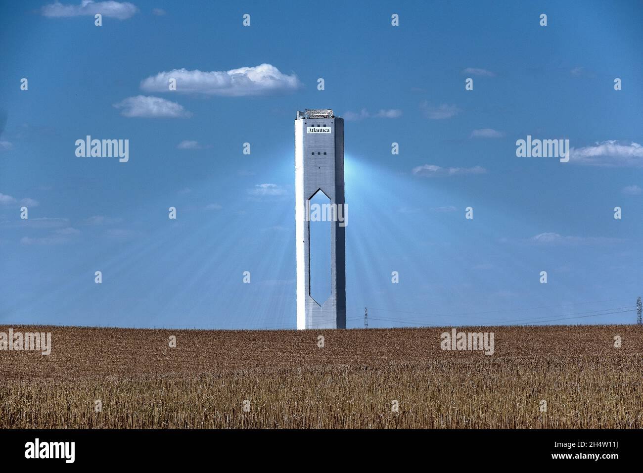 Electric plant. The world's first commercial concentrating solar power tower in Sanlucar la Mayor, near Sevilla, Spain Stock Photo