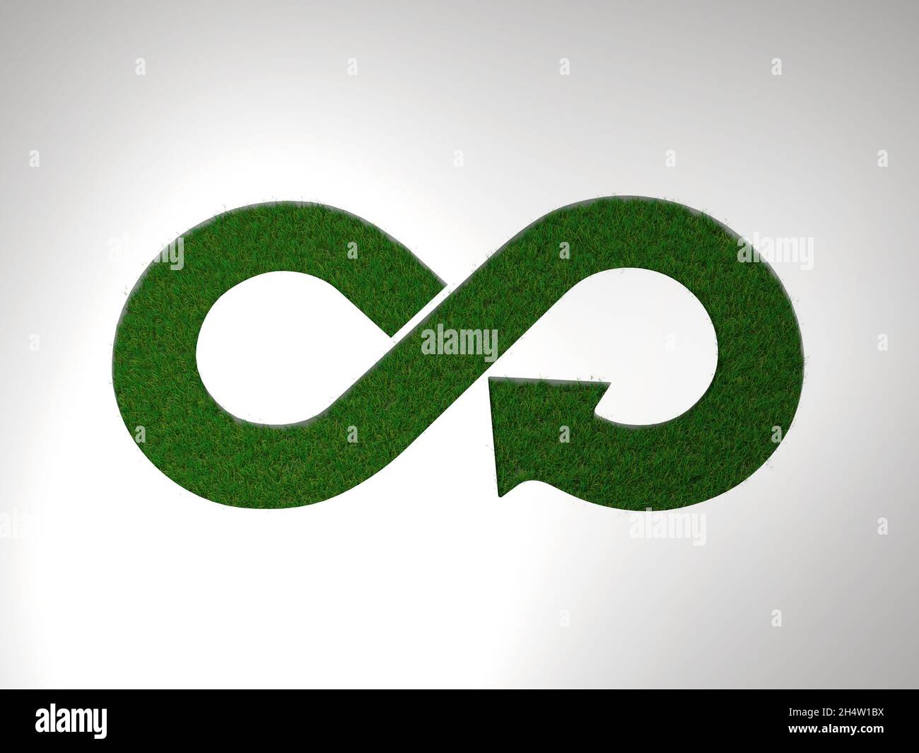 3d rendering of the circular economy infinity symbol made with 3d grass on white background Stock Photo