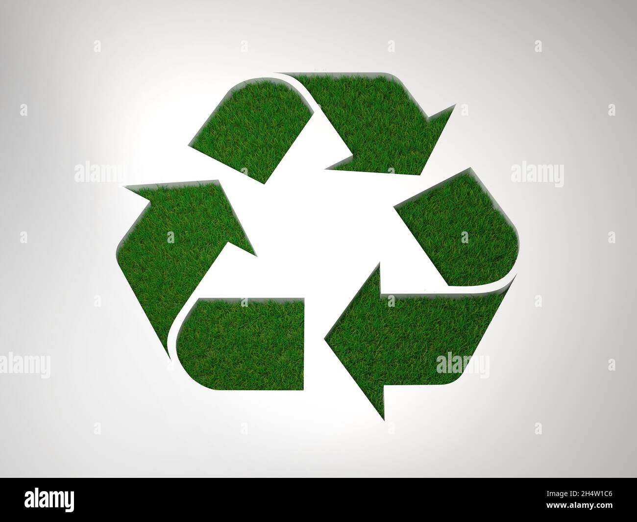 3d rendering of the recycling symbol made with 3d grass on white background Stock Photo