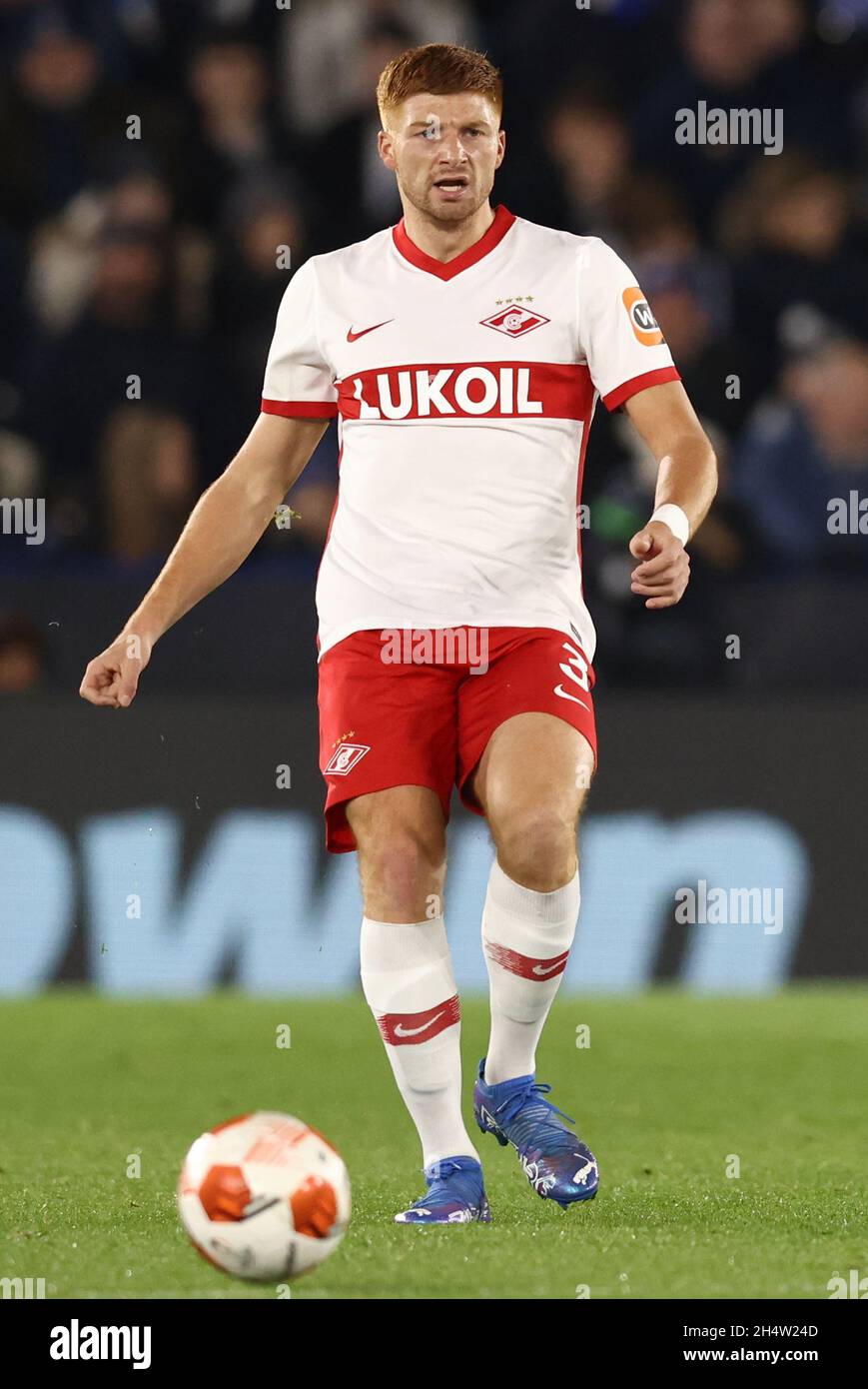 Leicester, England, 4th November 2021.  Maximiliano Caufriez of Spartak Moscow during the UEFA Europa League match at the King Power Stadium, Leicester. Picture credit should read: Darren Staples / Sportimage Stock Photo
