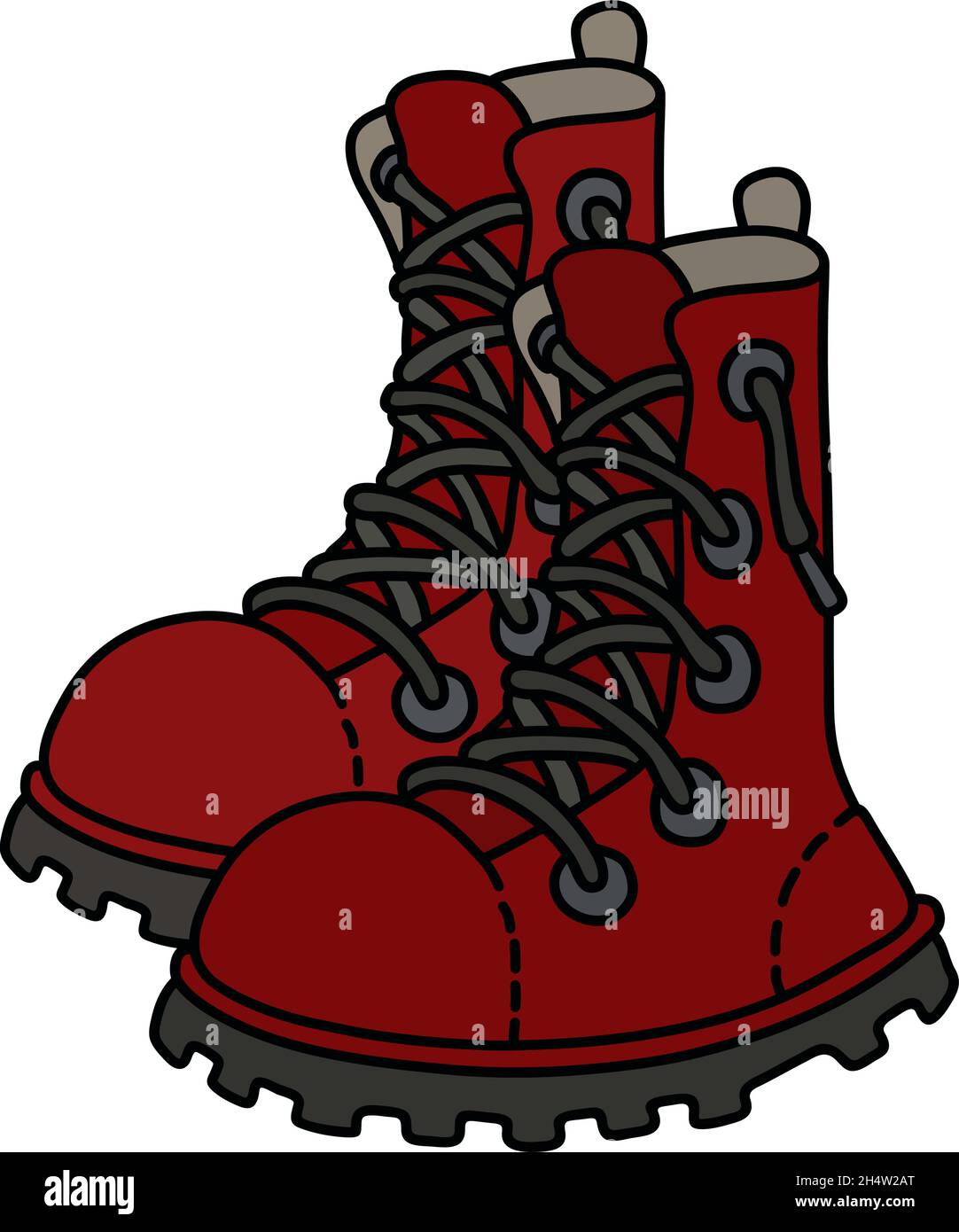 The hand drawing of dark red leather high lacing shoes Stock Vector ...