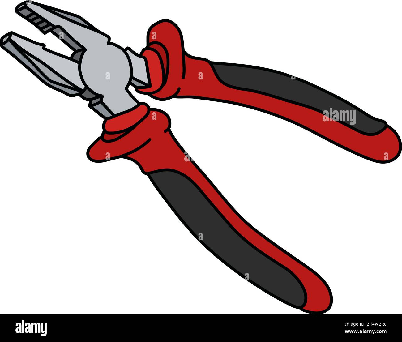 The hand drawing of a combination pliers with red plastic handle Stock