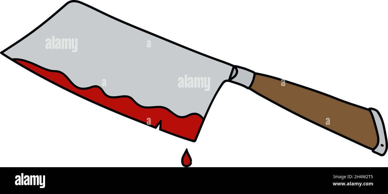 The hand drawing of a funny meat cutter and a blood Stock Vector