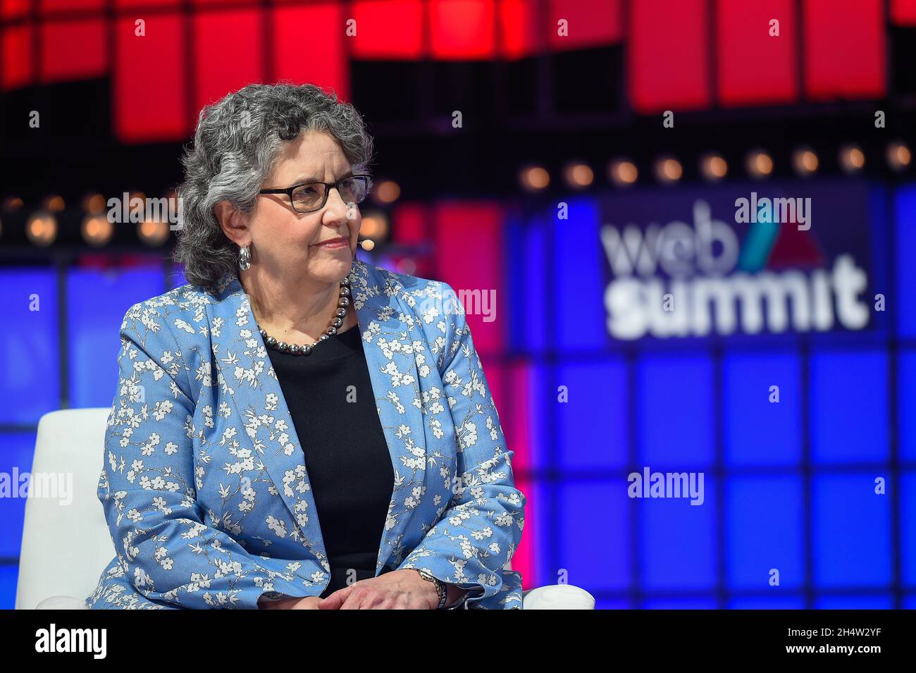Lisbon, Portugal. 04th Nov, 2021. Ellen Weintraub, Commissioner at US  Federal Election Commission, addresses the audience during the last day of  the Web Summit 2021 in Lisbon. Credit: SOPA Images Limited/Alamy Live