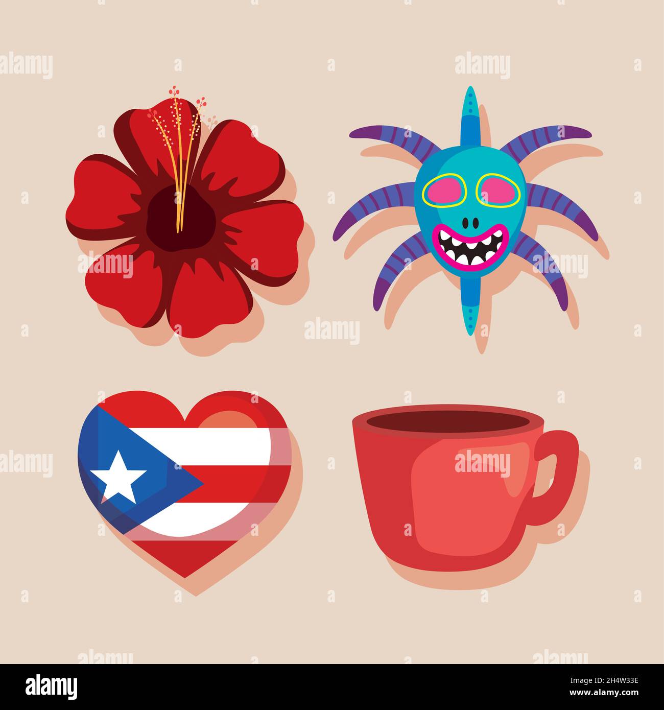 puerto rico culture icons Stock Vector