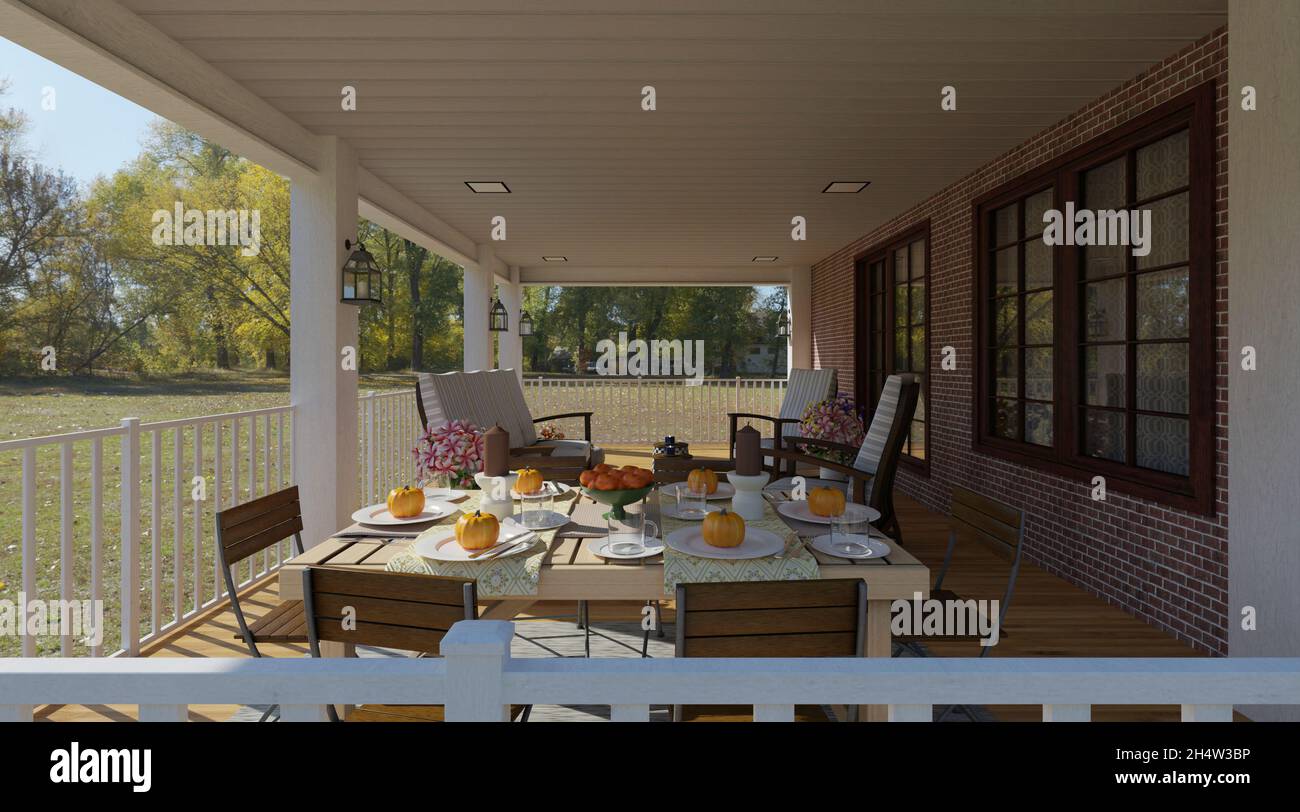 3D illustration cozy porch in a country house Stock Photo - Alamy