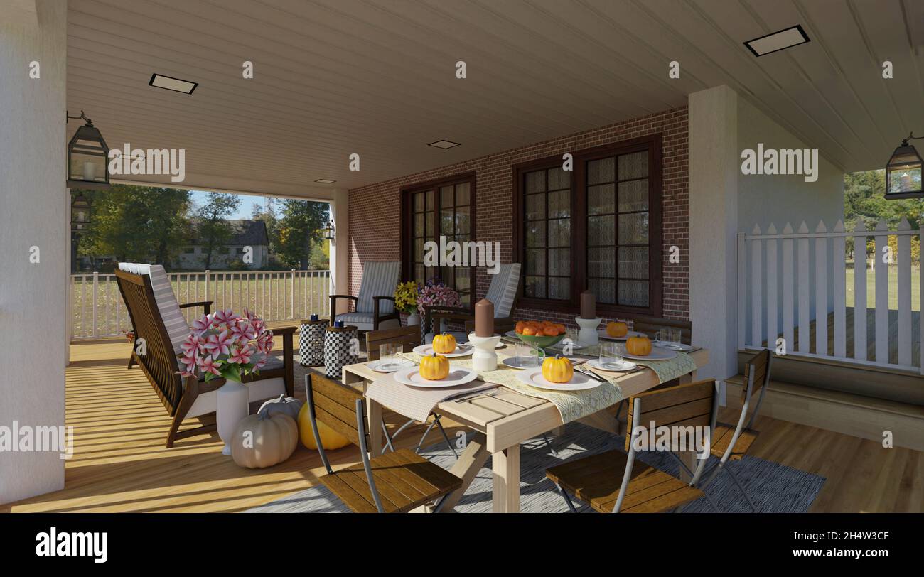 3D illustration cozy porch in a country house Stock Photo - Alamy