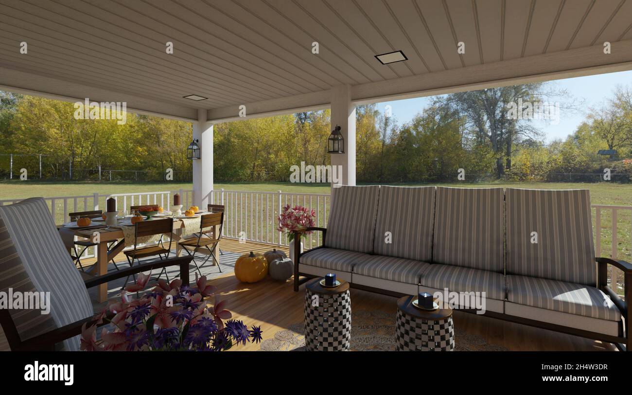 3D illustration cozy porch in a country house Stock Photo - Alamy