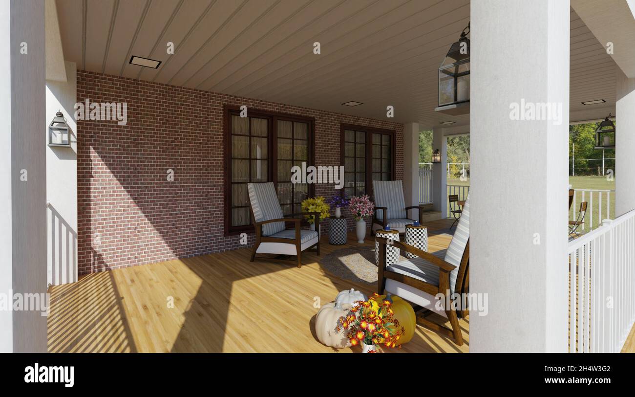 3D illustration cozy porch in a country house Stock Photo - Alamy