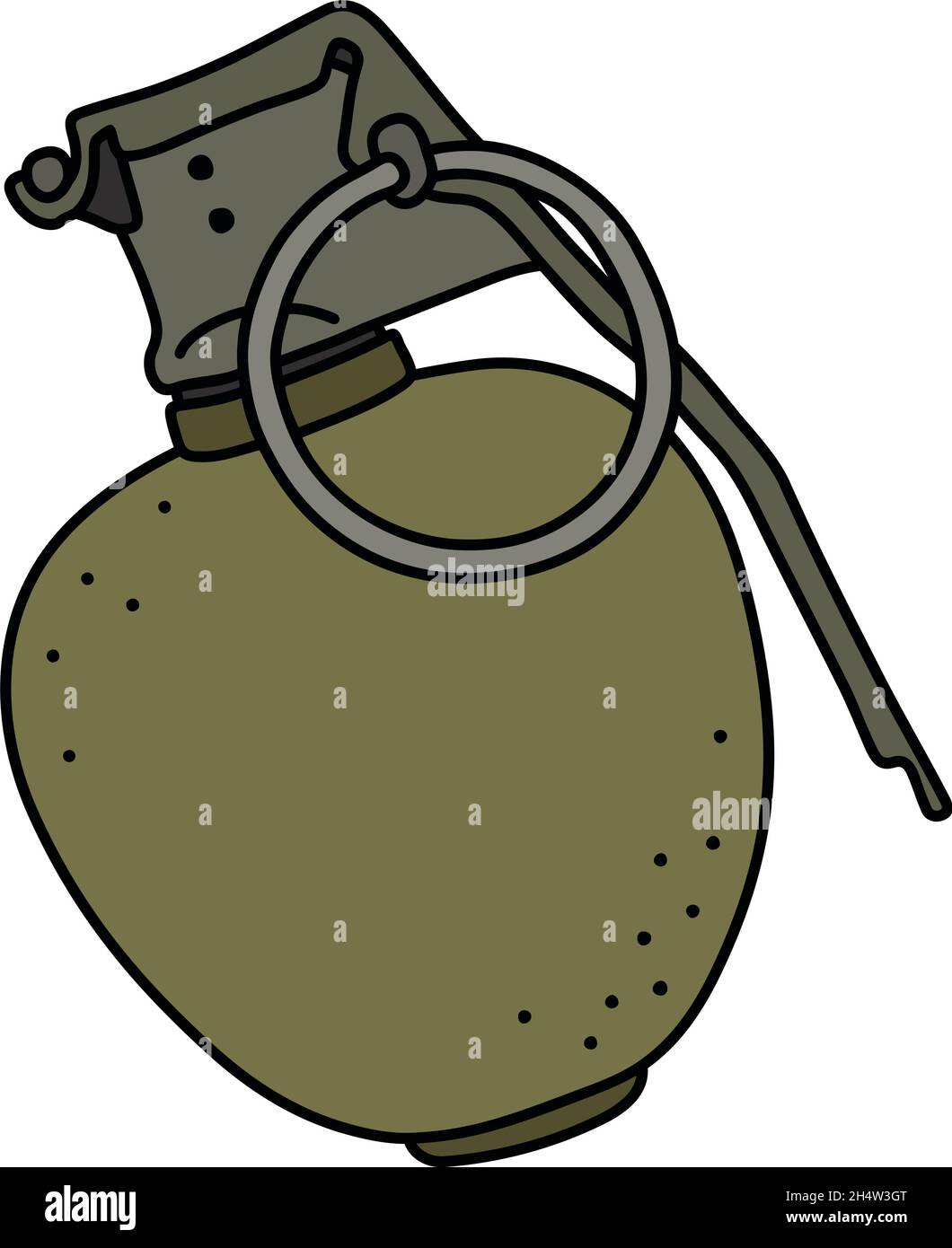 The vectorized hand drawing of an old khaki offensive hand grenade Stock Vector