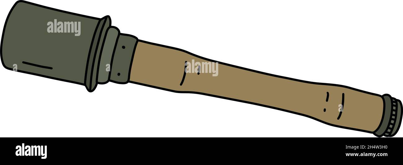 The vectorized hand drawing of an old germany hand grenade with a wooden handle Stock Vector