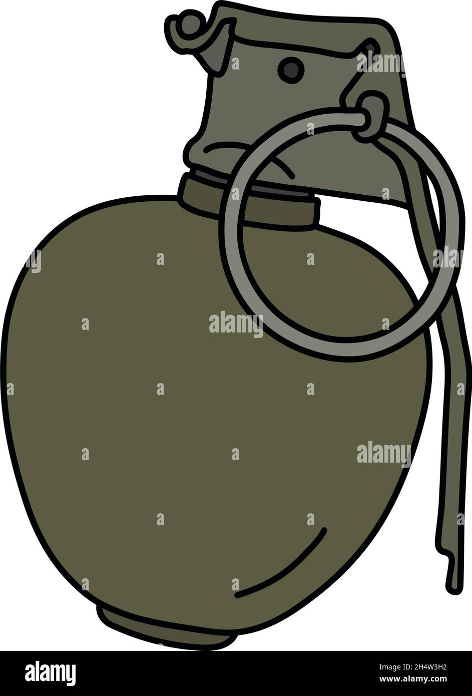 The vectorized hand drawing of an old khaki offensive hand grenade Stock Vector