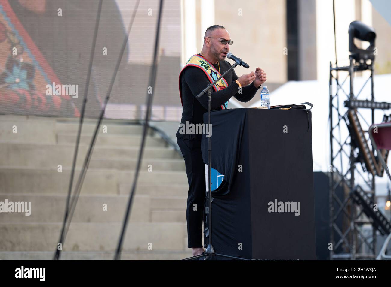 Ej Kwandibens speaks, Jingle Dress Teachings; at the Indigenous Legacy Gathering, on November 4, 2021 in Toronto, Canada Stock Photo