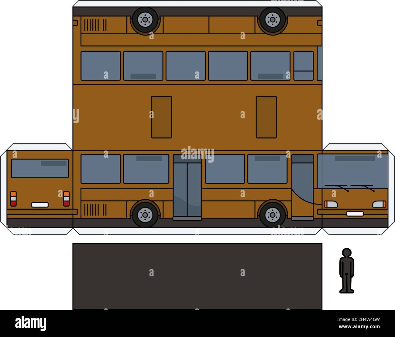The simple vector paper model of a brown bus Stock Vector Image & Art ...