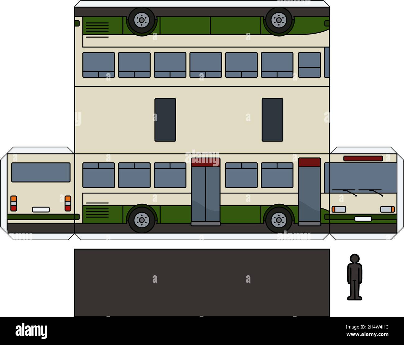 The simple vector paper model of a green and cream bus Stock Vector ...