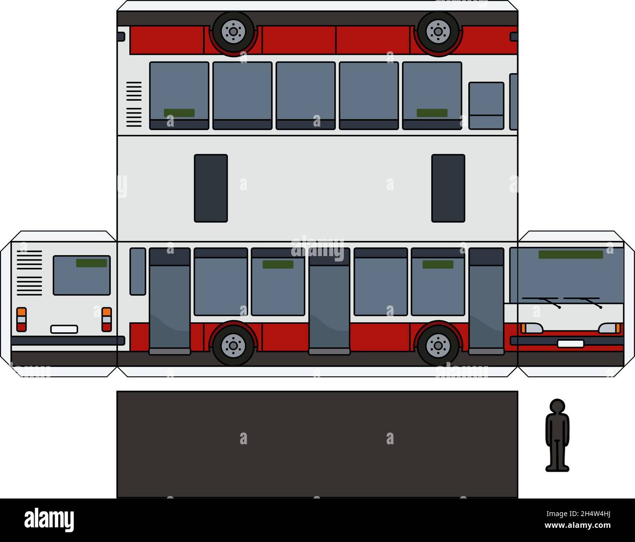 The simple vector paper model of a red and white city bus Stock Vector ...