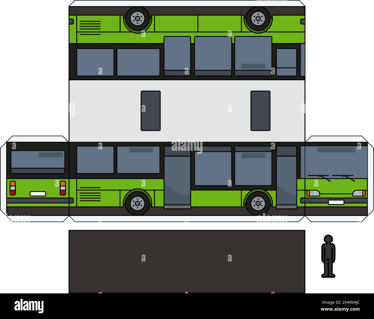 The simple vector paper model of a light green city bus Stock Vector ...