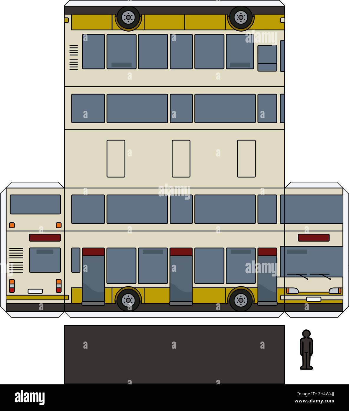 The simple vector paper model of a yellow and cream double decker bus ...