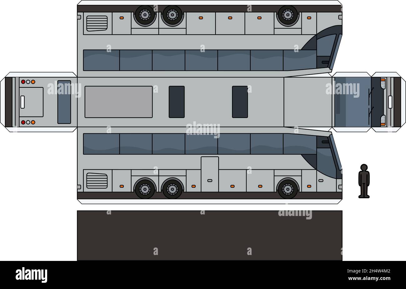 The simple vector paper model of a silver long large touristic bus ...