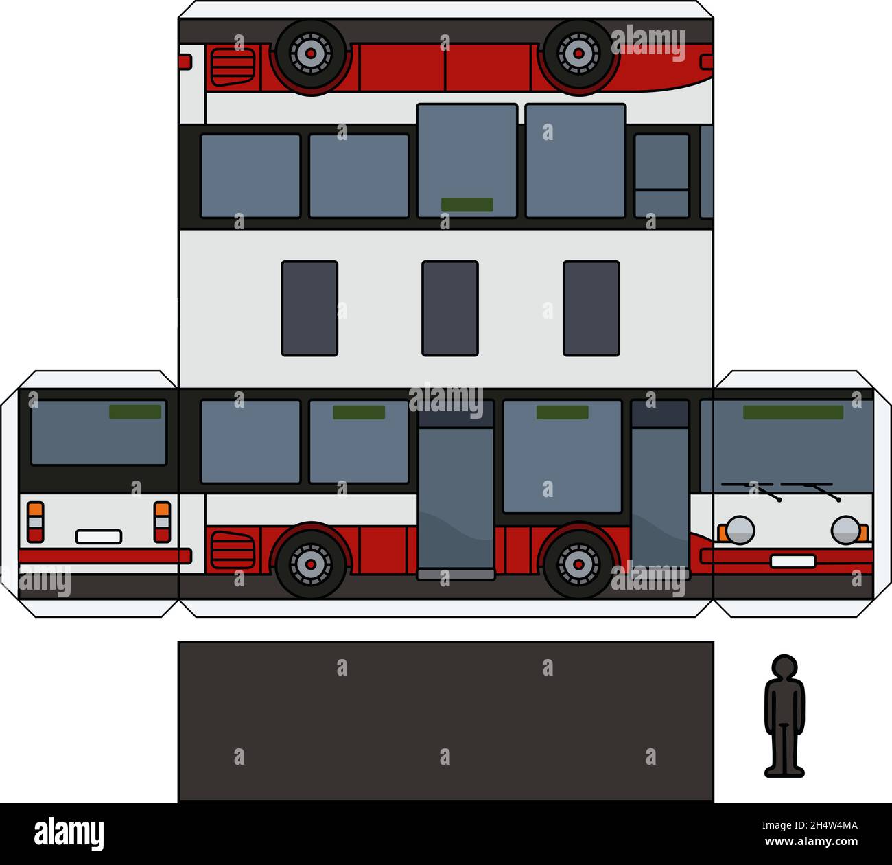 The simple vector paper model of a red and white small city bus Stock ...