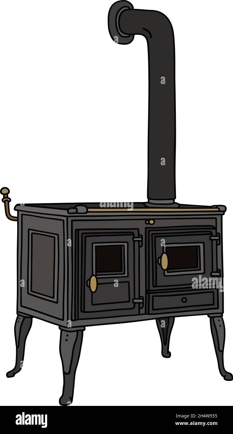 The vector illustration of a retro black cast iron stove Stock Vector