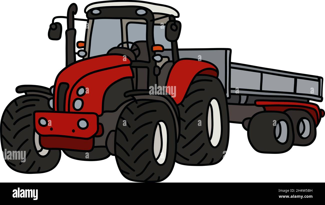The hand drawing of a red heavy tractor with a trailer Stock Vector Image & Art Alamy