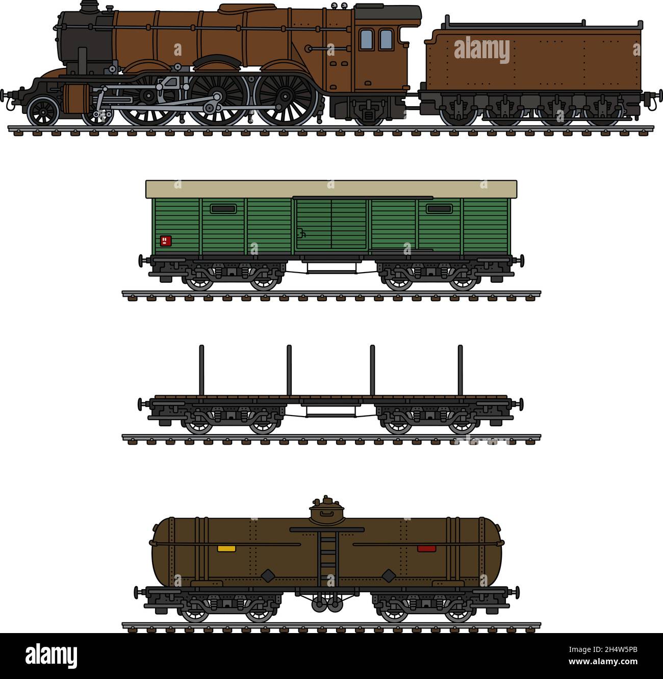 The hand drawing of a vintage freight steam train Stock Vector Image ...