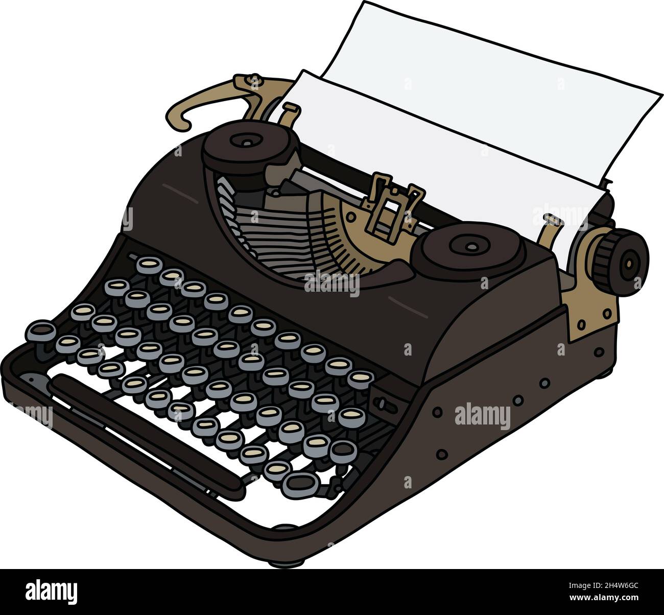 The vectorized hand drawing of a vintage portable typewriter Stock