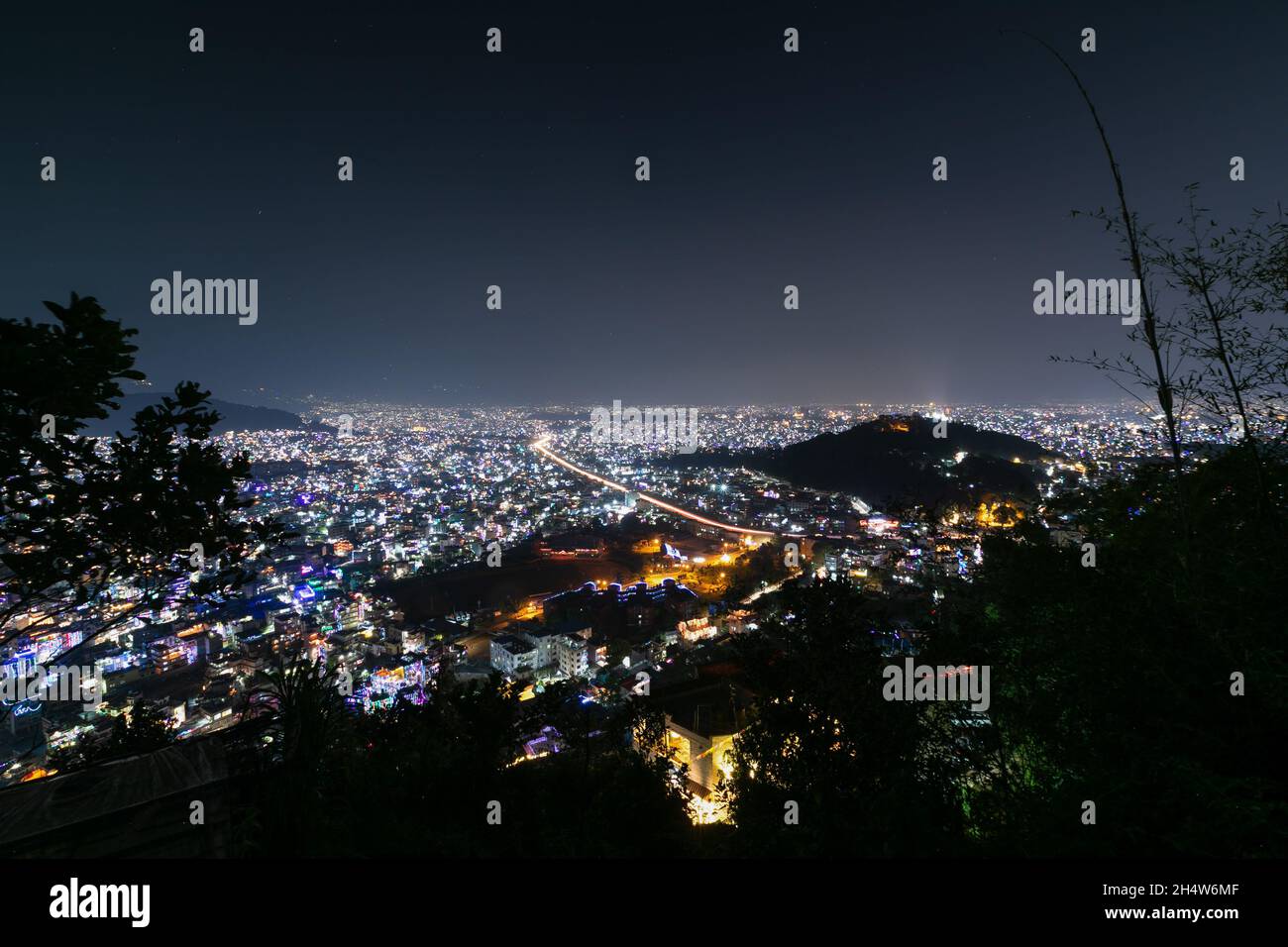 Lights illuminate Kathmandu valley during the Tihar festival, also