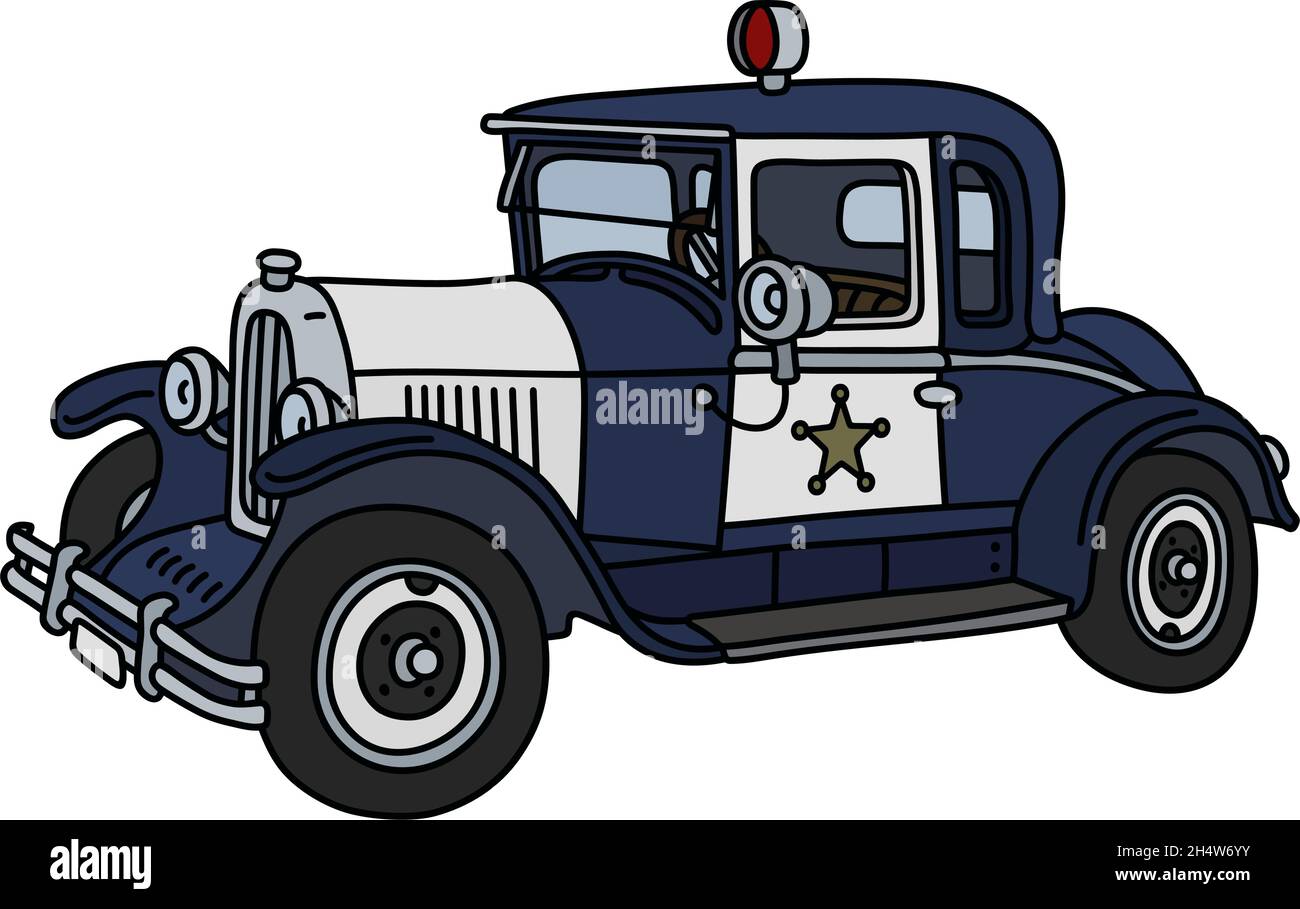 The vector illustration of a vintage dark blue police car Stock Vector ...