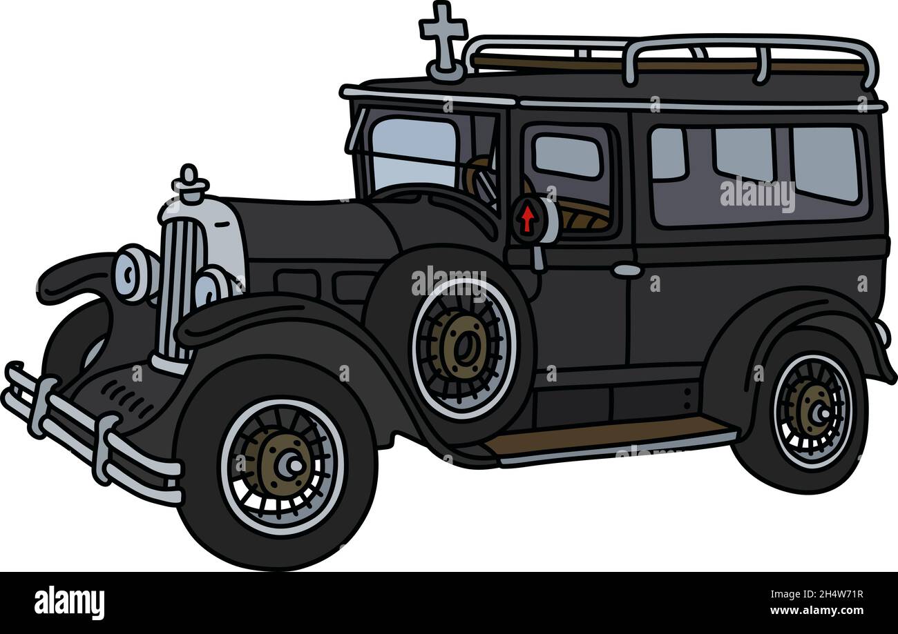 The vector illustration of a vintage black funeral car Stock Vector